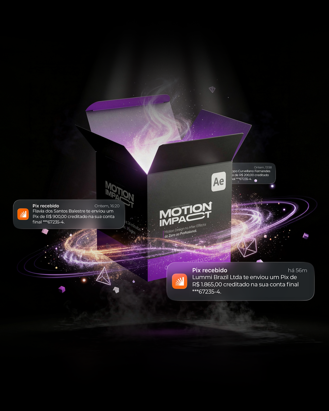 Alunos do Motion Impact recebendo pagamentos por seus trabalhos de motion design